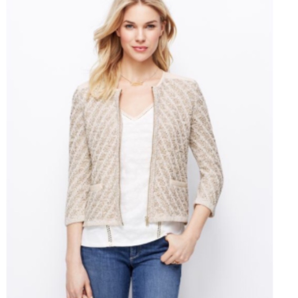 Ann Taylor Natural Marled Sweater Jacket.